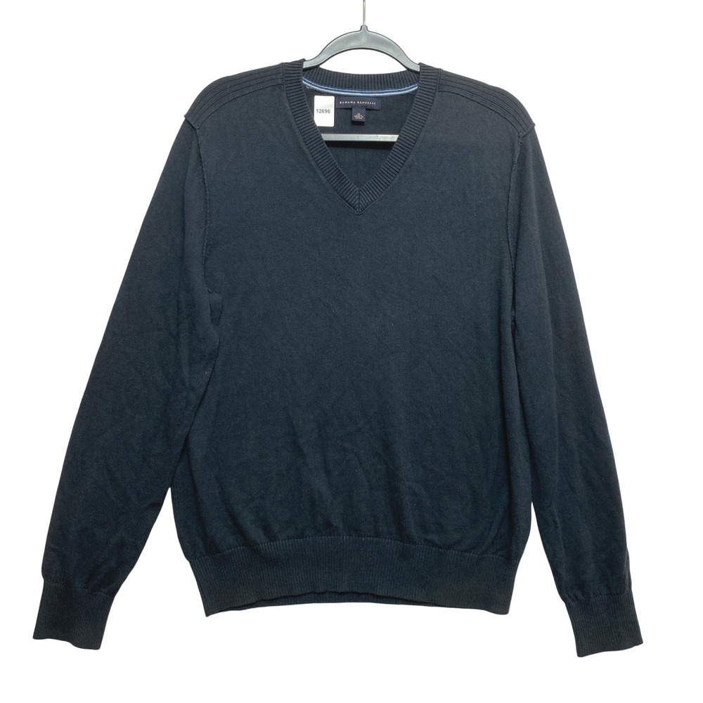 Banana Republic Sweater Mens M Black Cashmere Cotton V-Neck Textured Shoulder